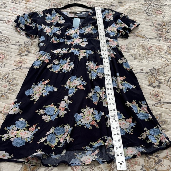 LOFT Navy Floral V-Neck Dress - Picture 10 of 10